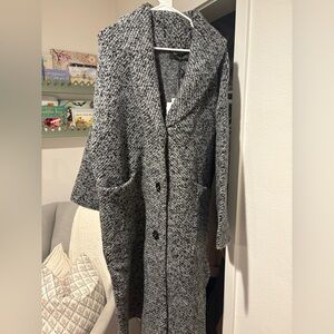 Zara Black and White Shawl Collar Knit Coat